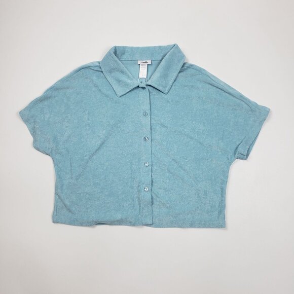 Andie The Cropped Button Up Sz Small Cabana Blue Terry Cloth Lounge & Resort Top - Picture 13 of 16